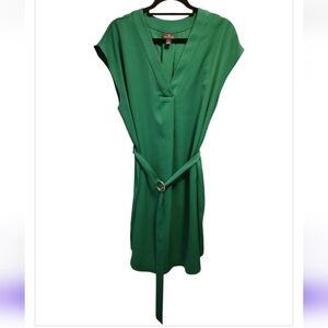 Worthington Women V Neck Vivid Dress Kelly Green Sleeveless Belted Classic Sz 8